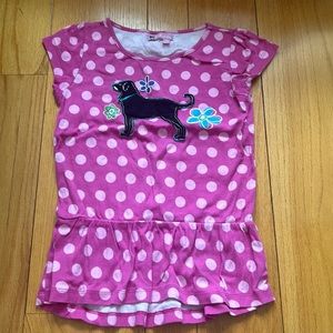 Black dog Poka dot pink top for girls